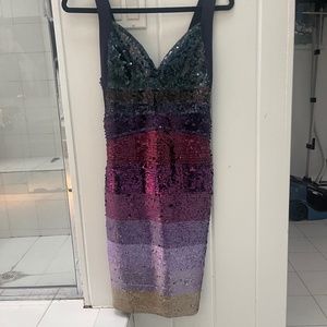 AUTHENTIC HERVE LEGER COLORBLOCK SEQUIN DRESS XS